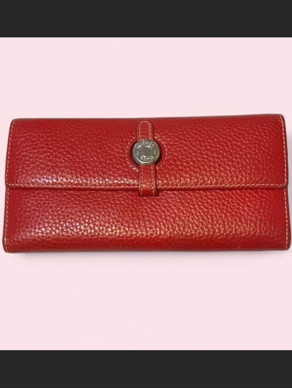 HERMES Red Leather Women's  Wallet with Turn-Lock Closure